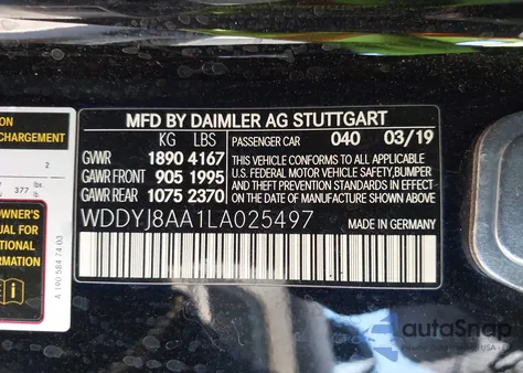 2020 Mercedes-Benz Amg Gt C из США, поврежденный, VIN WDDYJ8AA1LA025497